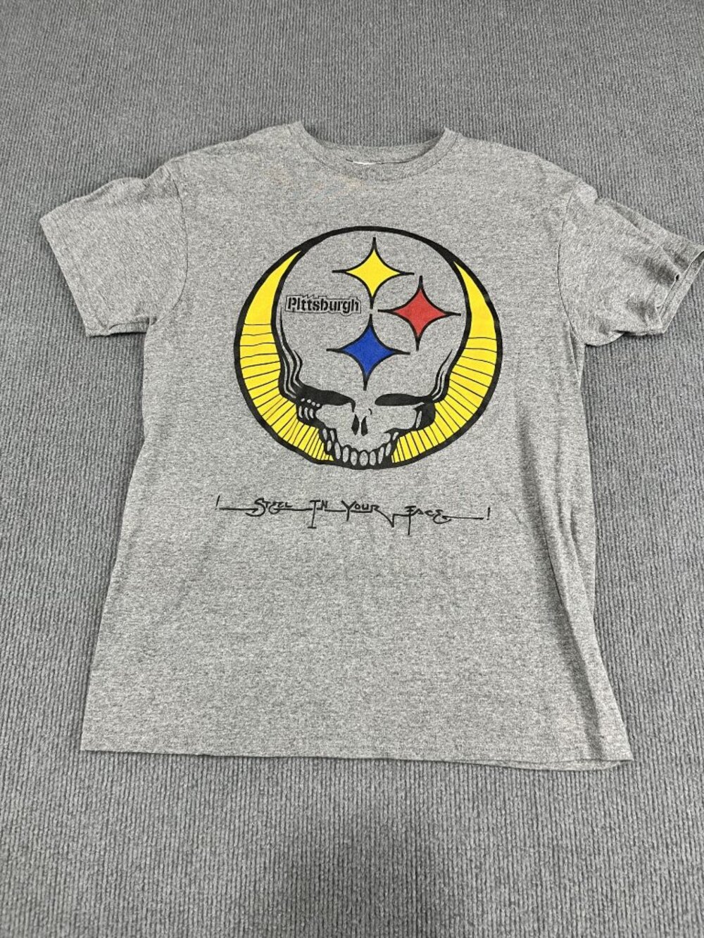 Pittsburgh Steel In Your Face Graphic Gray T-Shirt Mens S